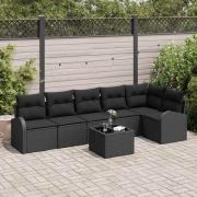 vidaXL Trädgårdsoffset med kudde 7 pcs Svart Poly rattan
