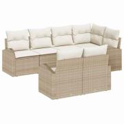 vidaXL Trädgårdsoffset med kudde 7 pcs Beige, vit Poly rattan