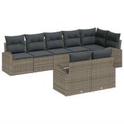 vidaXL Trädgårdsoffset med kudde 8 pcs Grå Poly rattan