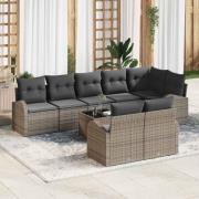 vidaXL Trädgårdsoffset med kudde 9 pcs Grå Poly rattan