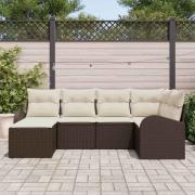 vidaXL Trädgårdsoffset med kudde 6 pcs Brun och vit Poly rattan