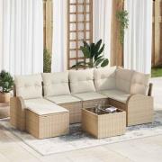 vidaXL Trädgårdsoffset med kudde 7 pcs Beige, vit Poly rattan