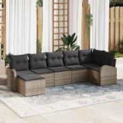 vidaXL Trädgårdsoffset 7 pcs Grå Poly rattan