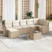 vidaXL Trädgårdsoffset 8 pcs Beige Poly rattan