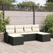 vidaXL Trädgårdsoffset med kudde 6 pcs Svart, vit Poly rattan