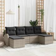 vidaXL Trädgårdsoffset med kudde 6 pcs Ljusgrå Poly rattan
