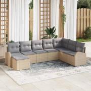 vidaXL Trädgårdsoffset med kudde 8 pcs Beige, ljusgrå Poly rattan