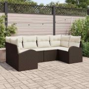 vidaXL Trädgårdsoffset med kudde med lagring 6 pcs Brun Poly rattan