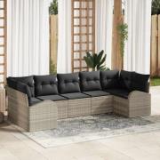 vidaXL Trädgårdsoffset med kudde 7 pcs Ljusgrå Poly rattan
