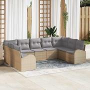 vidaXL Trädgårdsoffset med kudde 9 pcs Beige, ljusgrå Poly rattan
