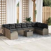 vidaXL Trädgårdsoffset 11 pcs Ljusgrå Poly Rattan, Pulverlackerat Stål