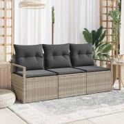 vidaXL Trädgårdsoffset 3 pcs Ljusgrå Poly Rattan, Pulverlackerat Stål