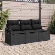 vidaXL Trädgårdsoffset 3 pcs Svart Poly Rattan och Pulverlackerad Stål