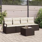 vidaXL Trädgårdsoffset med kudde 5 pcs Brun och Kräm 55 x 55 x 37 cm