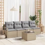 vidaXL Trädgårdsoffset med kudde 5 pcs Beige, grå 55 x 55 x 37 cm