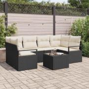 vidaXL Trädgårdsoffset med kudde 7 pcs Svart och kräm 55 x 55 x 37 cm