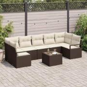 vidaXL Trädgårdsoffset med kudde 8 pcs Brun och Kräm 55 x 55 x 37 cm