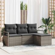 vidaXL Trädgårdsoffset 4 pcs Grå Poly Rattan, Pulverlackerat Stål