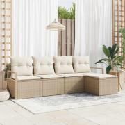 vidaXL Trädgårdsoffset med kudde 5 pcs Beige och gräddfärgad