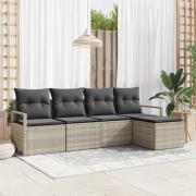 vidaXL Trädgårdsoffset 5 pcs Ljusgrå Poly Rattan, Pulverlackerat Stål