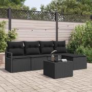 vidaXL Trädgårdsoffset 6 pcs Svart Poly Rattan och Pulverlackerad Stål