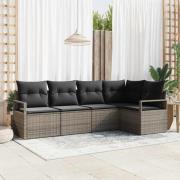 vidaXL Trädgårdsoffset 5 pcs Grå Poly Rattan och Pulverlackerad Stål