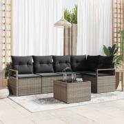 vidaXL Trädgårdsoffset 6 pcs Ljusgrå Poly Rattan, Pulverlackerat Stål