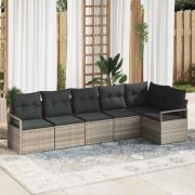 vidaXL Trädgårdsoffset 6 pcs Ljusgrå Poly Rattan, Pulverlackerat Stål