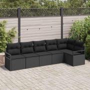 vidaXL Trädgårdsoffset 6 pcs Svart Poly Rattan och Pulverlackerad Stål