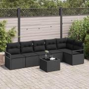 vidaXL Trädgårdsoffset 7 pcs Svart Poly Rattan och Pulverlackerad Stål