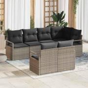 vidaXL Trädgårdsoffset 7 pcs Grå Poly Rattan, Pulverlackerat Stål