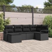 vidaXL Trädgårdsoffset 6 pcs Svart Poly Rattan och Pulverlackerad Stål