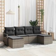 vidaXL Trädgårdsoffset 6 pcs Grå Poly Rattan, Pulverlackerat Stål