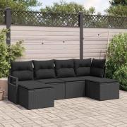 vidaXL Trädgårdsoffset 6 pcs Svart Poly Rattan och Pulverlackerad Stål