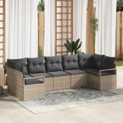 vidaXL Trädgårdsoffset 7 pcs Grå Poly Rattan, Pulverlackerat Stål