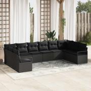vidaXL Trädgårdsoffset 10 pcs Svart Poly Rattan, Pulverlackerat Stål