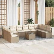 vidaXL Trädgårdsoffset med kudde med lagring 11 pcs Beige, Kräm