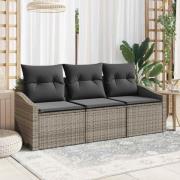 vidaXL Trädgårdsoffset 3 pcs Grå Poly Rattan, Pulverlackerat Stål