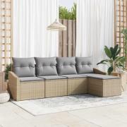 vidaXL Trädgårdsmöbelset med kudde med lagring 5 pcs Beige, ljusgrå