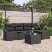 vidaXL Trädgårdsmöbelset 6 pcs Svart Poly Rattan, Pulverlackerat Stål