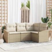 vidaXL Trädgårdsmöbelset med kudde med lagring 4 pcs Beige, Kräm