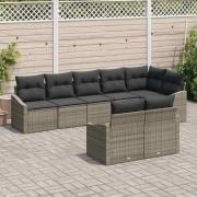 vidaXL Trädgårdsmöbelset 8 pcs Grå Poly Rattan och Pulverlackerad Stål