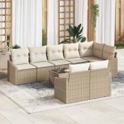 vidaXL Trädgårdsmöbelset med kudde 9 pcs Beige och gräddfärgad