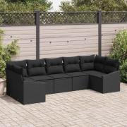 vidaXL Trädgårdsmöbelset 7 pcs Svart Poly Rattan, Pulverlackerat Stål