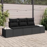 vidaXL Trädgårdsoffset 3 pcs Svart Poly Rattan, Pulverlackerat Stål