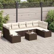 vidaXL Trädgårdsoffset med kudde 8 pcs Brun och Kräm 55 x 55 x 37 cm