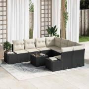 vidaXL Trädgårdsoffset med kudde 9 pcs Svart, Grädde 55 x 55 x 37 cm