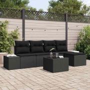 vidaXL Trädgårdsoffset 6 pcs Svart Poly Rattan och Pulverlackerad Stål