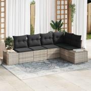 vidaXL Trädgårdsoffset 5 pcs Ljusgrå Poly Rattan, Pulverlackerat Stål