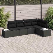 vidaXL Trädgårdsoffset 5 pcs Svart Poly Rattan och Pulverlackerad Stål